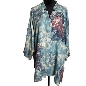 Citron Santa Monica Abstract Blue Multicolor Silk Tunic – One Size (OX)